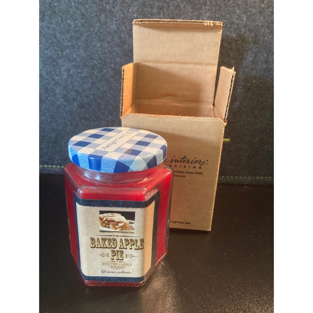 Home Interiors Baked Apple Pie Scented Candle Hexagon Jar‎ Gingham Lid 81420 NEW